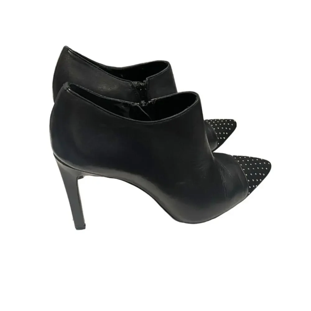 WHBM White House Black Market Klaudia Leather Ankle Booties Gold Studded Toes 8M